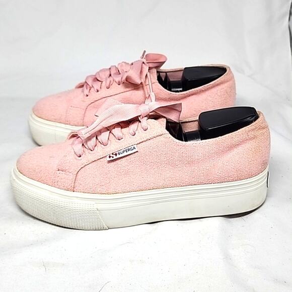 SUPERGA STYLE PLATFORM SNEAKER WOOL PINK WOMAN'S SIZE 8.0 WIDE IN GUC VERY CUTE - Picture 6 of 16